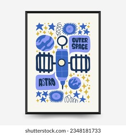 Abstract space and cosmos posters template. Modern trendy Matisse minimal style. Astronomy and Stellar decor. Hand drawn design for wallpaper, wall decor, print, postcard, cover, template, banner