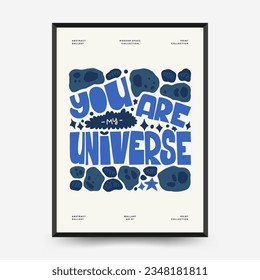 Abstract space and cosmos posters template. Modern trendy Matisse minimal style. Astronomy and Stellar decor. Hand drawn design for wallpaper, wall decor, print, postcard, cover, template, banner