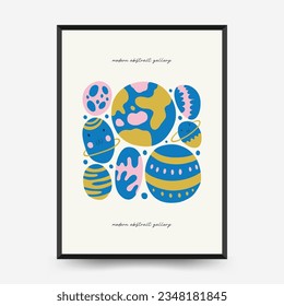 Plantilla de afiches de espacio abstracto y cosmos. Moderna moda Matisse minimalista. Astronomía y decoración estelar. Diseño dibujado a mano para papel de pared, decoración de pared, impresión, postal, cubierta, plantilla, banner