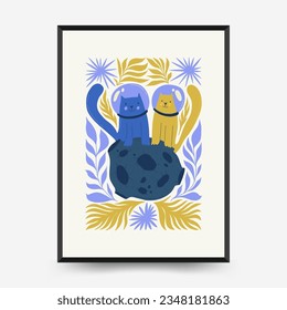 Abstract space and cosmos posters template. Modern trendy Matisse minimal style. Astronomy and Stellar decor. Hand drawn design for wallpaper, wall decor, print, postcard, cover, template, banner