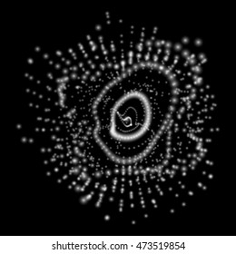 Abstract space dark background with random, chaos structured light particles for design concepts, wallpapers, presentations, web, prints. 3D render design. Vector illustration.