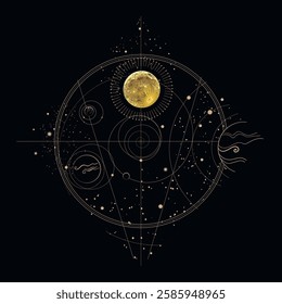 Abstract space diagram with realistic moon. Vector illustration