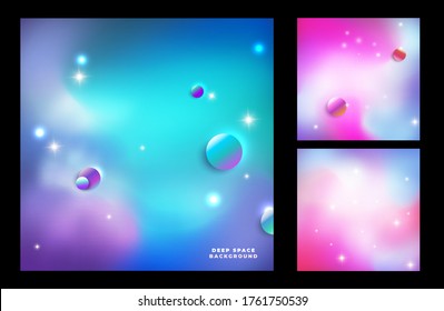 Abstrakter Galaxie-Hintergrund, minimalistische Vektorgrafik. Cosmos-Konzept, Planeten, Sterne, Sterne, Stardust, weiche Farben, Farbverlauf-Design. Tief wellige Hintergründe für Banner, Abdeckung, Vorlage.