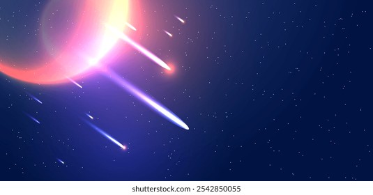 Galáxia espacial abstrata com cometa no céu noturno ou fundo de luz brilhante de Stardust. Ilustração vetorial