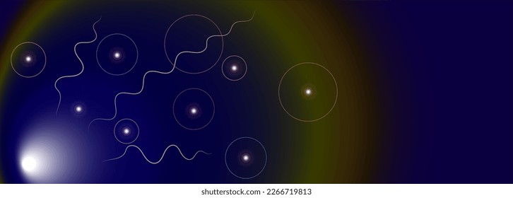 Ilustración de espacio abstracta. Fondo oscuro con anillos arcoiris y estrellas para banner y cabecera. fondo del escritorio del equipo.