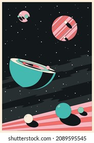 Abstrakte Weltraumgrafik, geometrische Formen, Vintage-Farben