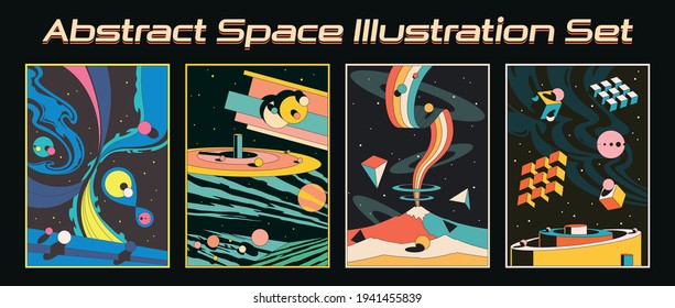 Abstract Space Illustration Set, 3D Shapes Backgrounds