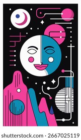 Abstract space infographic. Flat colorful poster design. Perfect for greeting cards, stickers, banners, posters, websites, social media, email, print, etc. Vector EPS 10