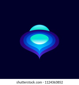 Abstract space logo. Color planet logo. Sphere and orbits emblems. Beautiful abstract icon on a dark background. 