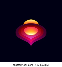 Abstract space logo. Color planet logo. Sphere and orbits emblems. Beautiful abstract icon on a dark background. 