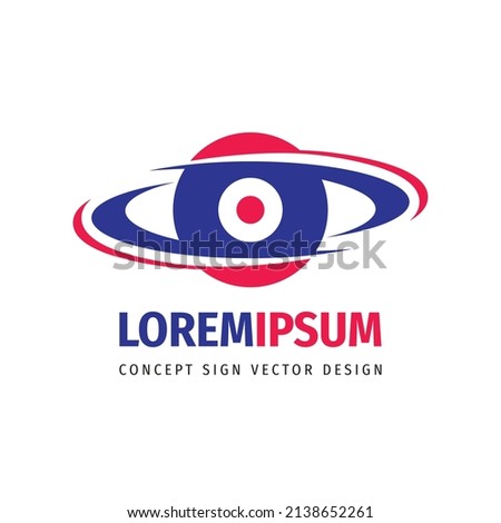 Abstract space planet saturn concept logo design. Vision sign. Sphere symbol. Global network communication. Modern technology icon. Vector illustration. 