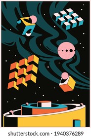 Abstract Space Poster, 3D Shapes Background, Space Illustration