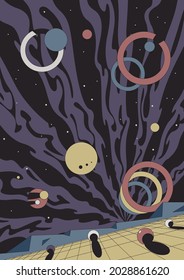Abstract Space Psychedelic Background Illustration, Geometric Shapes and Vintage Colors