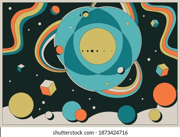 Espacio Resumen Fondo psicodélico, Colores vintage, Formas geométricas