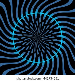 Abstract space retro background. Dark sunburst, starburst, sunbeam, star pattern. Vintage poster black and blue background. Radial elements. Vector illustration