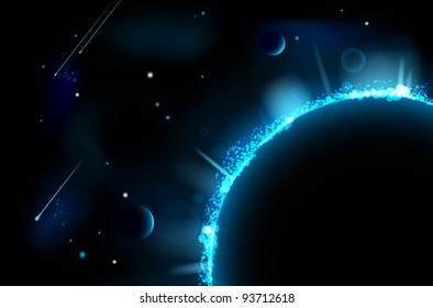 Abstract space scene - planets and asteroids. Vector file.