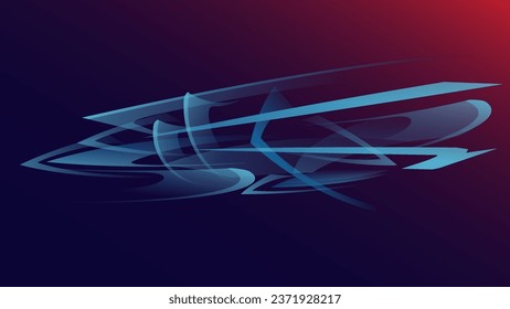 Abstract space ship sticker stripes. Red and blue gradient background