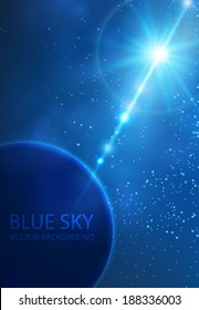 Abstract space, sun & earth background. Vector illustration