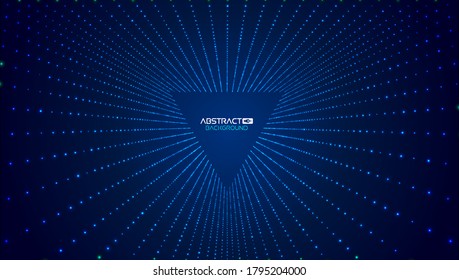 Abstract space technology background. Blue dot energy big data backdrop. Network science tech triangle particle array.