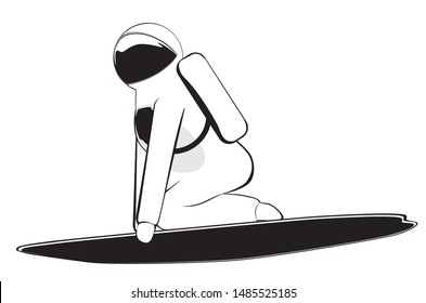 Abstract spaceman on surfing board design illustration.