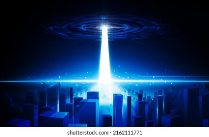 Abstract spaceship beam open Key Door Light out business digital city Hitech communication concept innovation background, vector design