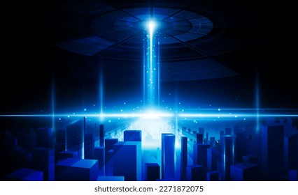 Resumen haz de nave espacial abierto Puerta de la luz de la luz del negocio ciudad digital Hitech concepto de comunicación fondo de innovación, diseño vectorial