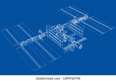 Abstract Spaceship Outline. Vector rendering of 3d. Space Technology