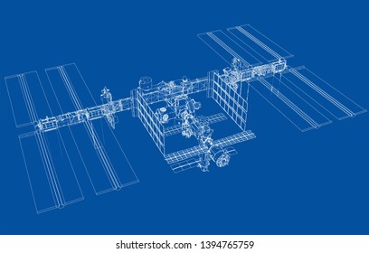 Abstract Spaceship Outline. Vector rendering of 3d. Space Technology