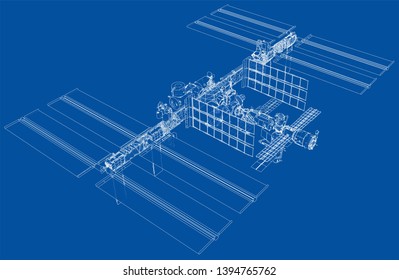 Abstract Spaceship Outline. Vector rendering of 3d. Space Technology