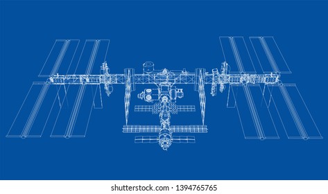Abstract Spaceship Outline. Vector rendering of 3d. Space Technology