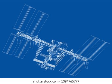 Abstract Spaceship Outline. Vector rendering of 3d. Space Technology