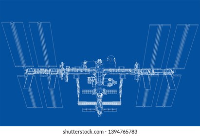 Abstract Spaceship Outline. Vector rendering of 3d. Space Technology