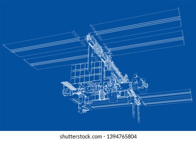 Abstract Spaceship Outline. Vector rendering of 3d. Space Technology