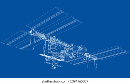Abstract Spaceship Outline. Vector rendering of 3d. Space Technology