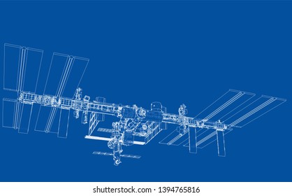 Abstract Spaceship Outline. Vector rendering of 3d. Space Technology