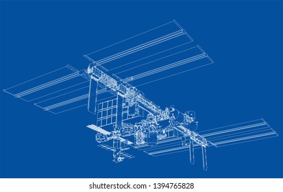 Abstract Spaceship Outline. Vector rendering of 3d. Space Technology