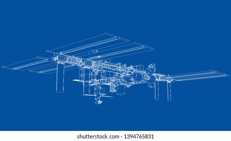 Abstract Spaceship Outline. Vector rendering of 3d. Space Technology