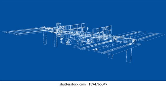 Abstract Spaceship Outline. Vector rendering of 3d. Space Technology