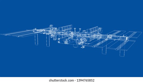 Abstract Spaceship Outline. Vector rendering of 3d. Space Technology