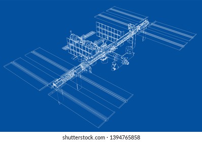 Abstract Spaceship Outline. Vector rendering of 3d. Space Technology