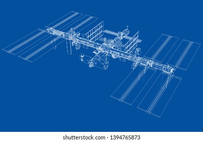 Abstract Spaceship Outline. Vector rendering of 3d. Space Technology