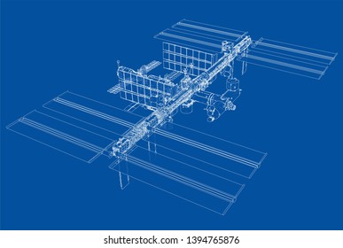 Abstract Spaceship Outline. Vector rendering of 3d. Space Technology