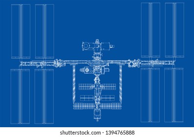 Abstract Spaceship Outline. Vector rendering of 3d. Space Technology