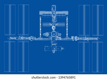 Abstract Spaceship Outline. Vector rendering of 3d. Space Technology