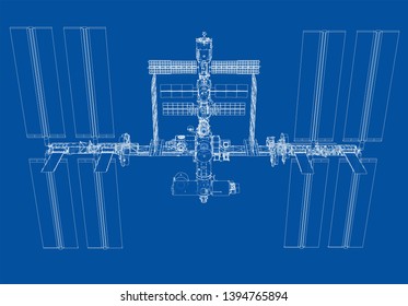 Abstract Spaceship Outline. Vector rendering of 3d. Space Technology