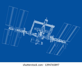 Abstract Spaceship Outline. Vector rendering of 3d. Space Technology