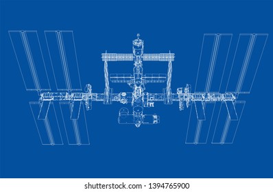 Abstract Spaceship Outline. Vector rendering of 3d. Space Technology