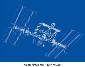 Abstract Spaceship Outline. Vector rendering of 3d. Space Technology