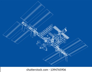 Abstract Spaceship Outline. Vector rendering of 3d. Space Technology