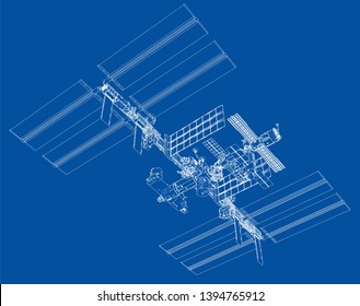 Abstract Spaceship Outline. Vector rendering of 3d. Space Technology